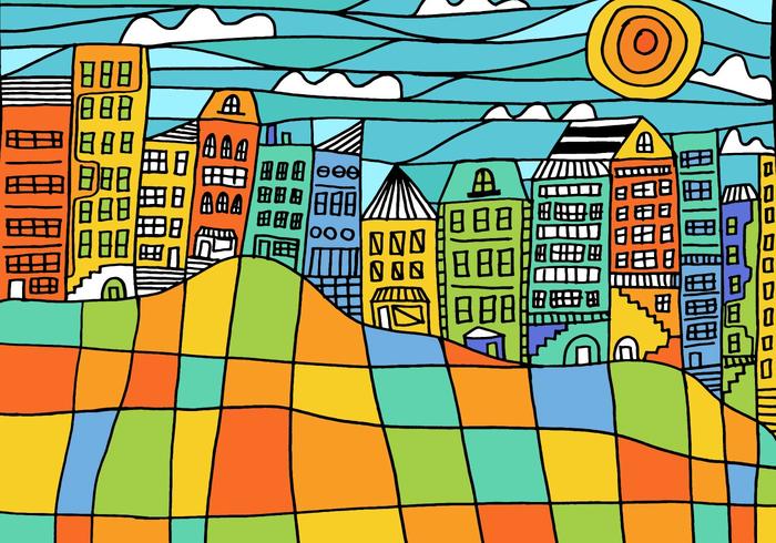 Colorful Block Cityscape Vector