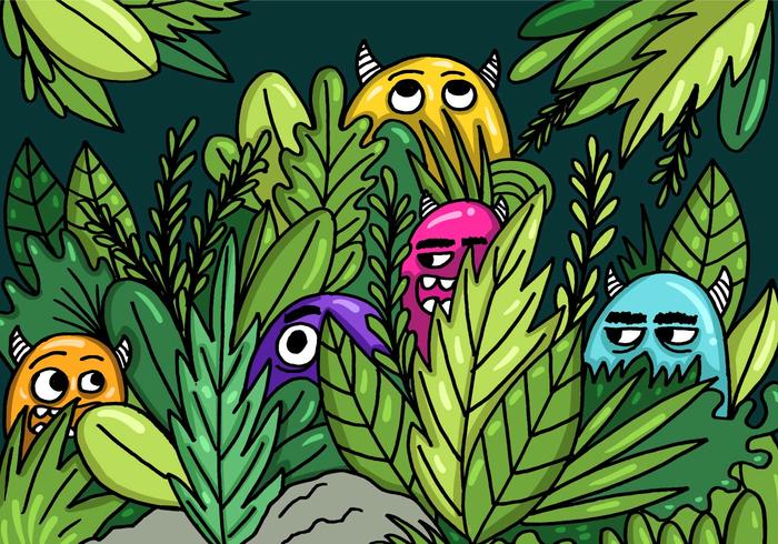 Monsters Hiding in the Jungle Vector 