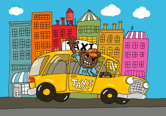 City Bear Taxi Driver Vector 