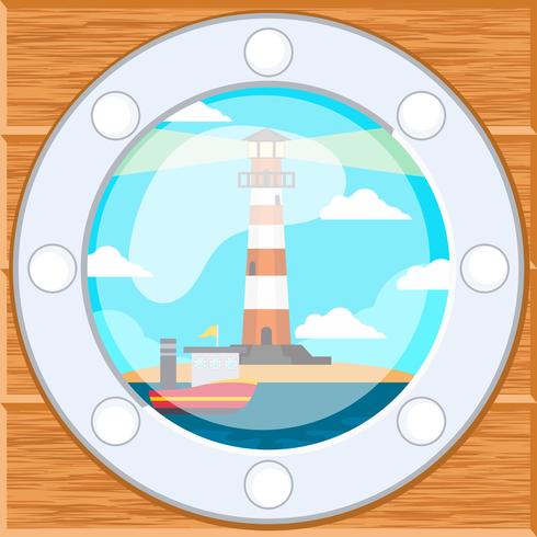 Lighthouse in Ship Window Background vector