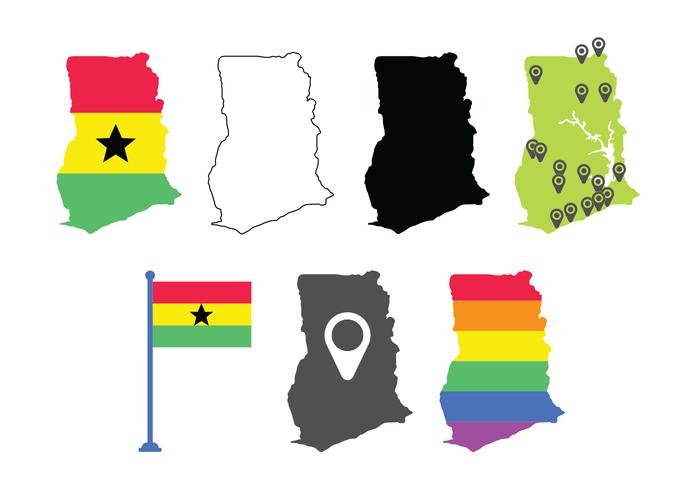 Mapa de Ghana set iconos vector