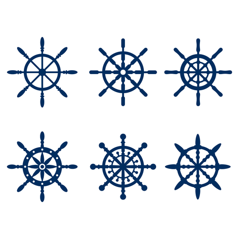 Blue Marine Ships Wheel Silhouette Vector