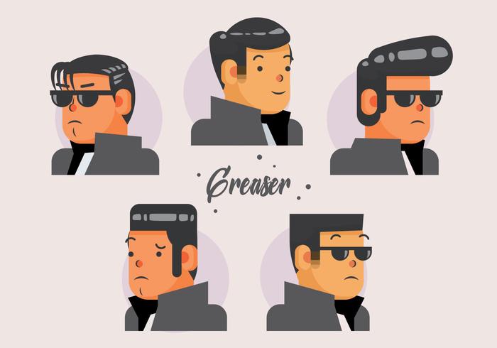 Greaser Style Head Vector Illustration Carácter plano