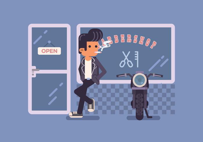 Greaser Smoking In Front Of Barbershop vector