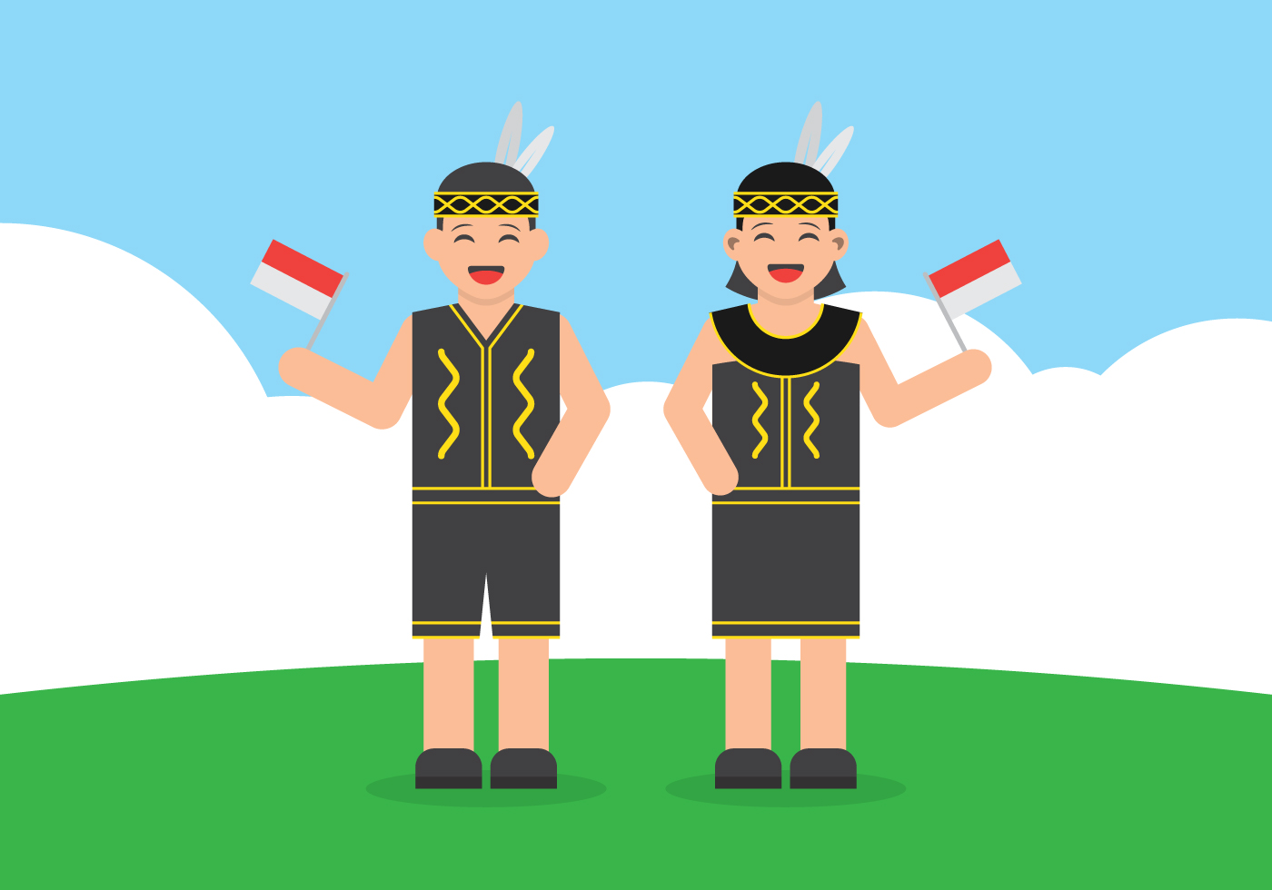 Dayak Boy And Girl Wearing Traditional Dress And Holding Indonesian Flag Cartoon Download Free Dayak Boy And Girl Wearing Traditional Dress And Holding Indonesian Flag Cartoon Download Free