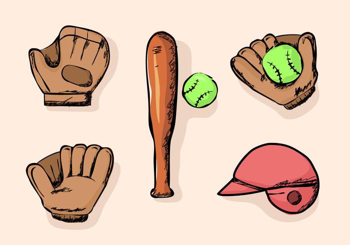 Ilustración de Softbol Stuff Starter Pack Doodle Vector