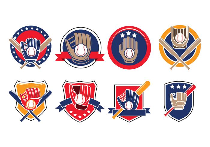 Conjunto de guantes de béisbol con vectores de iconos de bolas