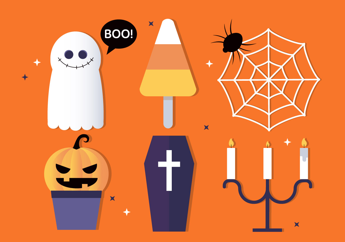 Free Flat Design Vector Halloween Elements Illustration 164995 Vector