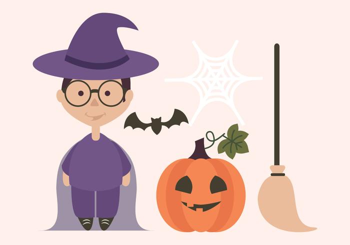 Vector Halloween Witch and Pumpkin Elements 