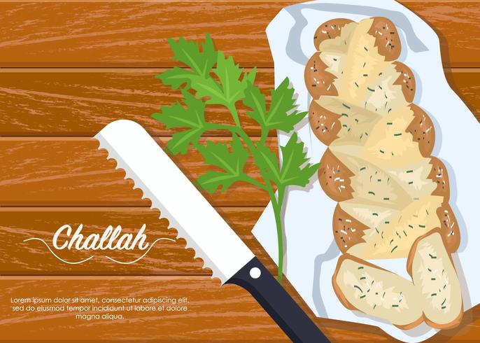 Cortar el pan de Challah vector