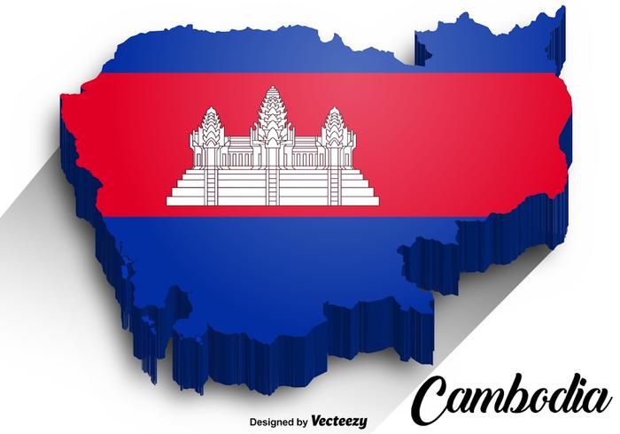 Vector Cambodia Map with Cambodian Flag
