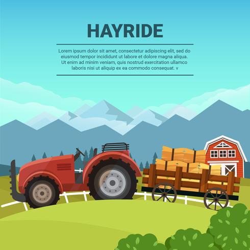 Hayride in Farm Flat Vector Illustration