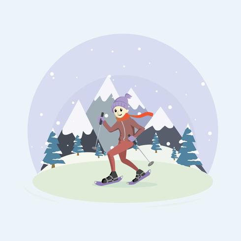 Ilustración de hombre con raquetas de nieve vector