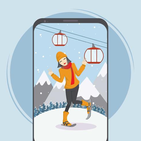 Mujer libre en Snowshoes Ilustración vector