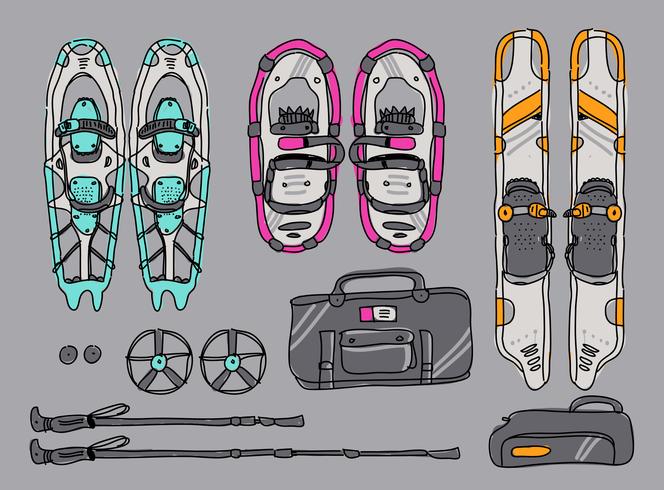 Snowshoes Kit Hand Drawn Vector Illustration
