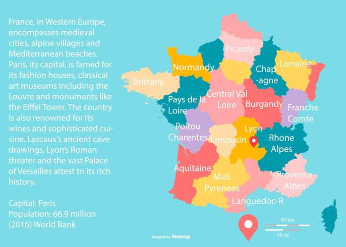 Colorful France Maps with Regoins vector