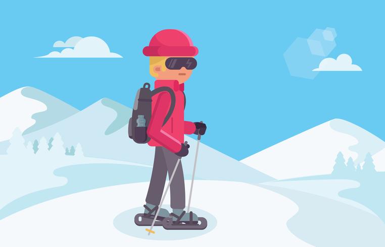 Young Man Snowshoeing In Wilderness vector