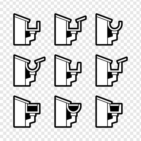 Rain Gutter For Drainage System Icons vector