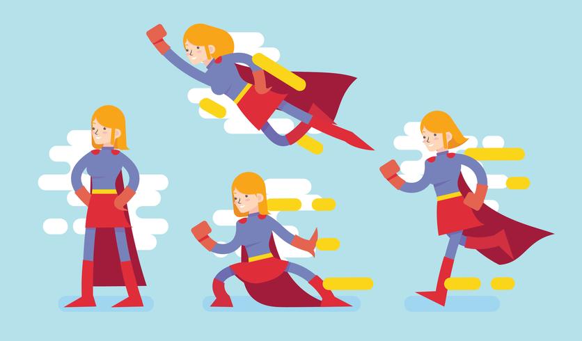 Superwoman Character In Action Vector Flat Illustration