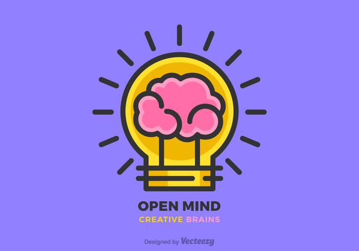 Creative Brain Idea and Light Bulb Vector Flat Line Design