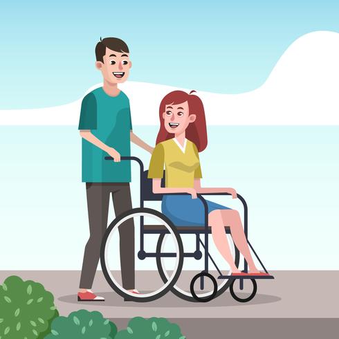 Disabled Person Care Vector Illustration Kindness Concept