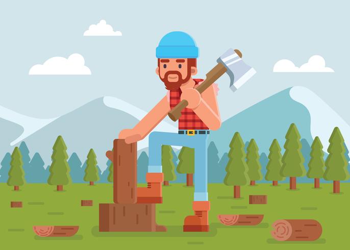 Woodcutter Cutting Lumber Illustration vector