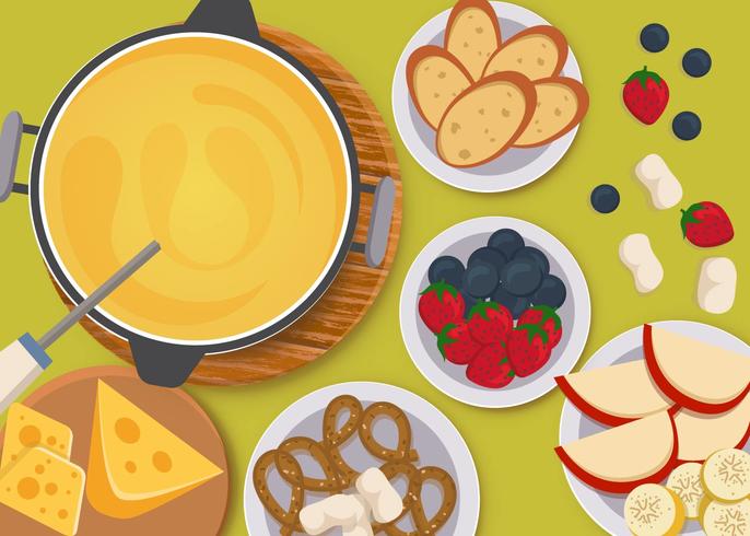 Cheese Fondue With Dessert Vector 