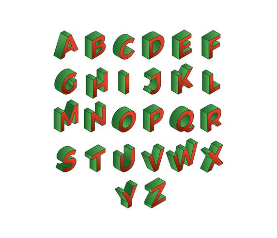 Christmas Red and Green 3D Fonts Isometric Free Vector