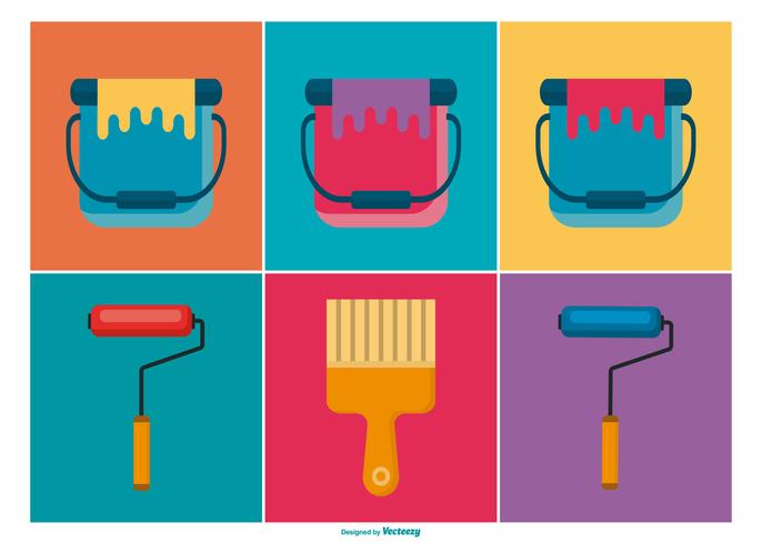 Paint Brushes and Buckets Icon Collection vector