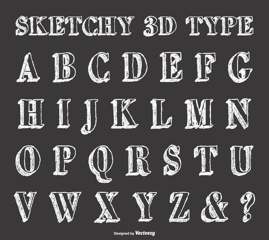 Sketchy Hand Drawn 3D Type Collection vector