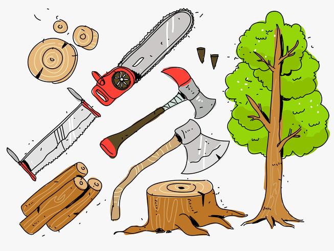 Woodcutter Tools Hand Drawn Vector Illustration