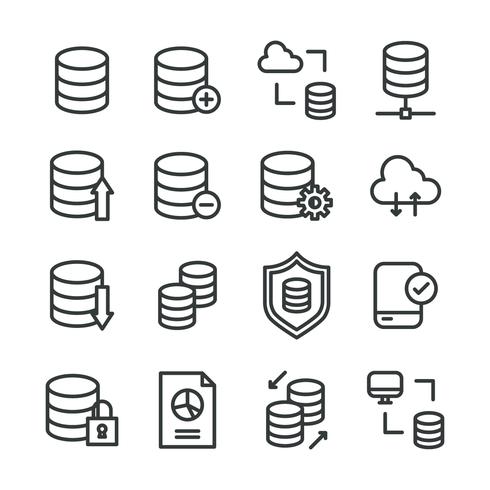 Iconos contorneados sobre la base de datos vector