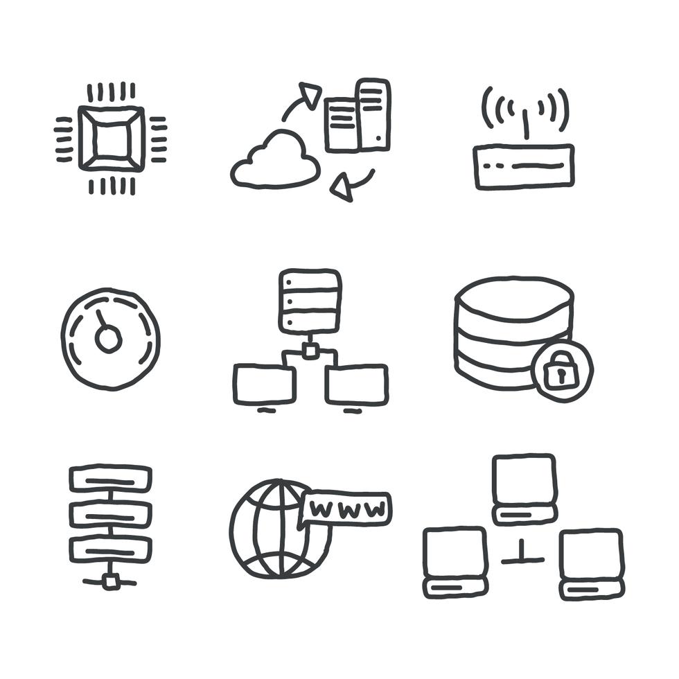Doodled Data Base Icons 166061 Vector Art at Vecteezy