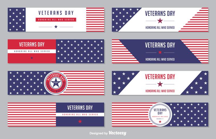 Veterans Day Stars And Stripes Vector Banner Set