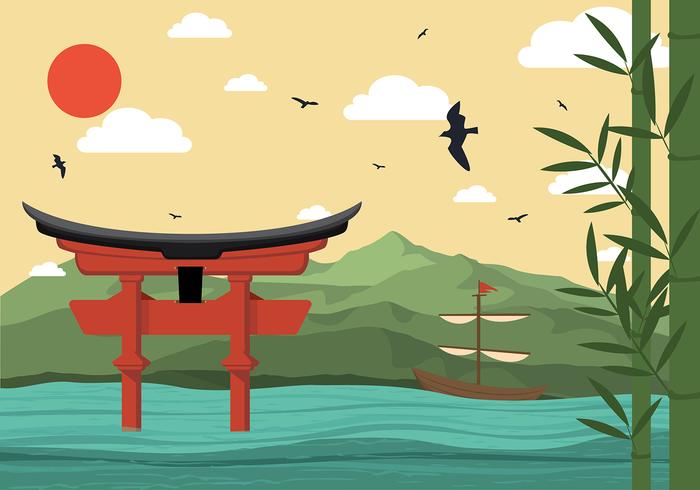 Santuario Torii Ilustración vectorial gratis vector