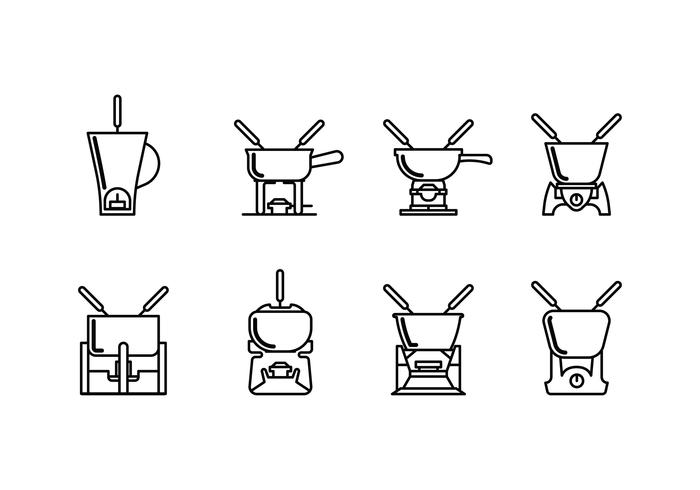 Caquelon fondue set linear icon vector