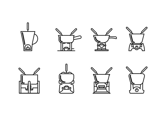 Caquelon fondue set linear icon vector