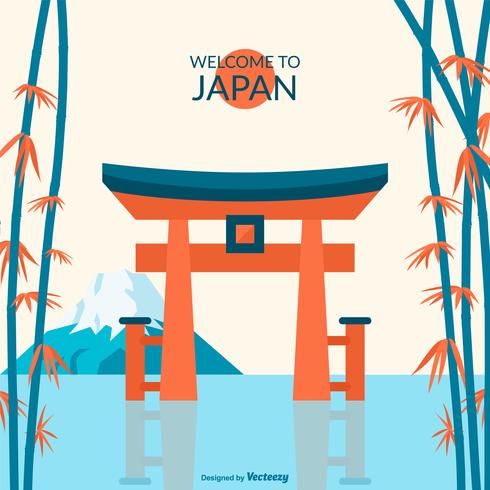 Floating Torii Gate Of Itsukushima Shrine Vector Illustration