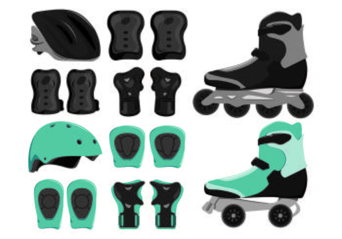 Set Of Rollerblade Equipment Icon vector