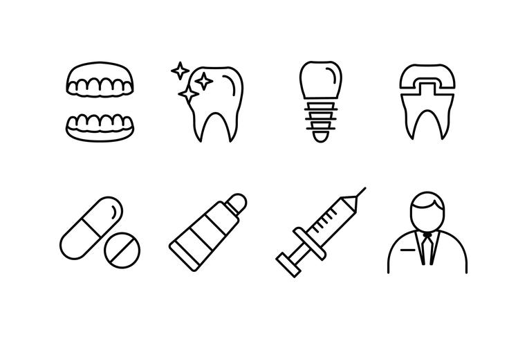 paquete de icono de línea de dentista vector