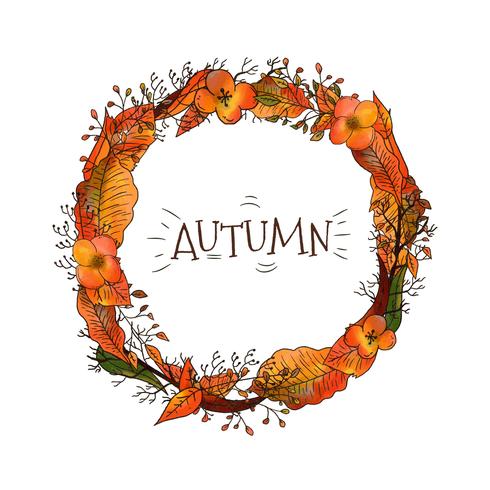 Corona de otoño con hojas y flores vector