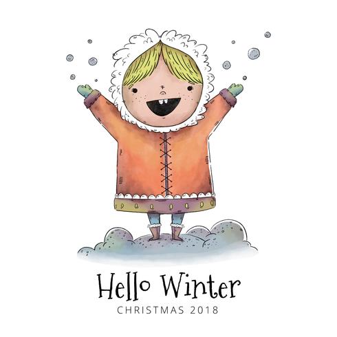 Cute Little Girl Smiling With Winter Clothes Outdoor With Snow vector