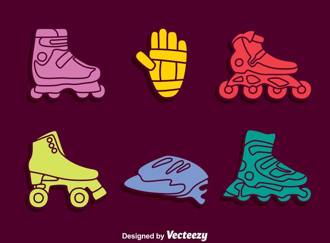 Colored Rollerblade Element Icons Vector