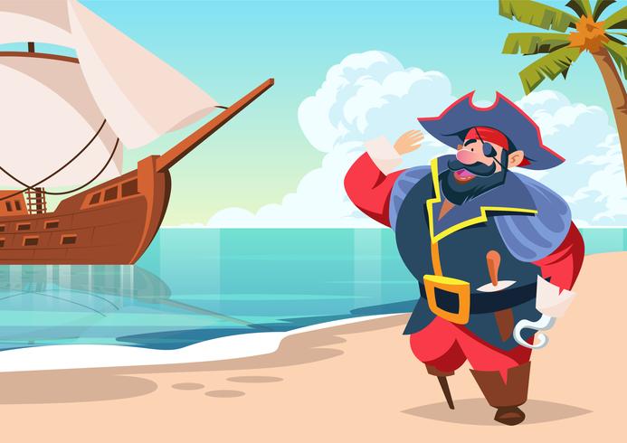 Marinero pirata en el vector de la isla