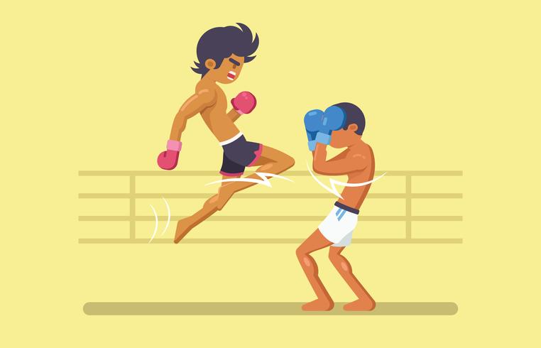 Thai Boxing Fighters Fighting On The Ring vector