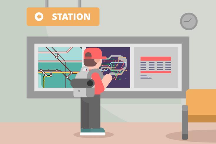 Estación de metro con ilustración de mapa de metro vector