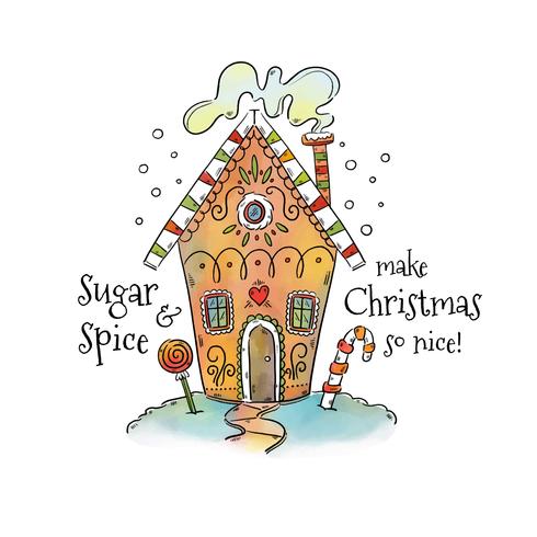 Cute Gingerbread House With Snow And Candies With Christmas Quote vector