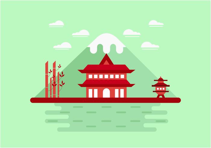 Red Shrine on the Mountain Vector 