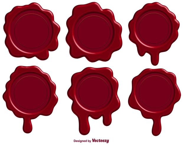 Set Of Red Stamp Wax Seal - Vector