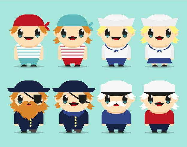 Seaman Kawaii Characters Illustration Vector